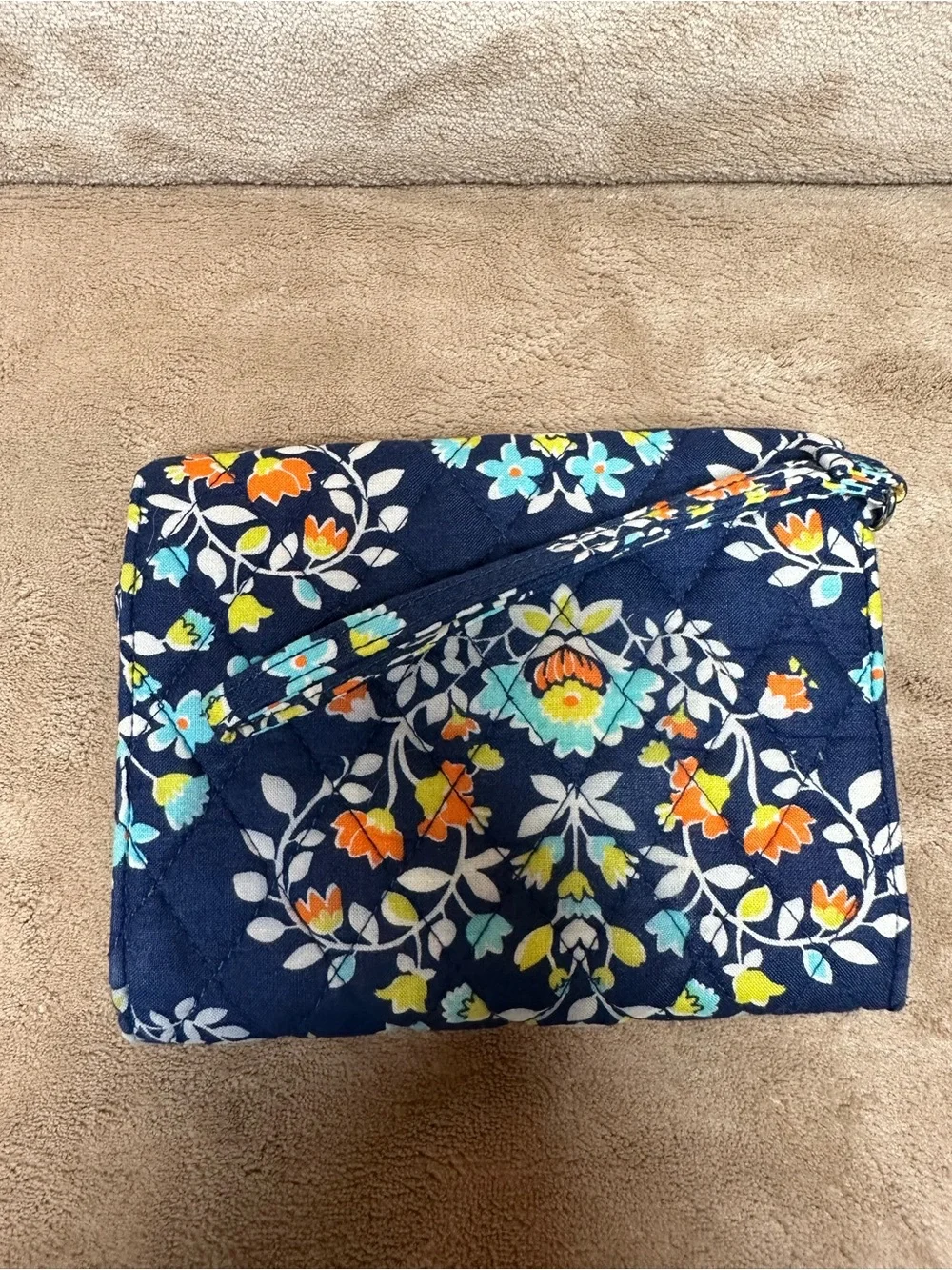 Vera Bradley Navy Floral Quilted Wristlet Clutch with Blue & Orange Accents - Picture 7 of 11